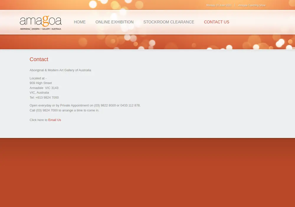 Homepage of Aboriginal & Modern Art Gallery of Australia