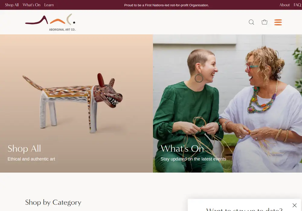 Homepage of Aboriginal Art Co Gallery