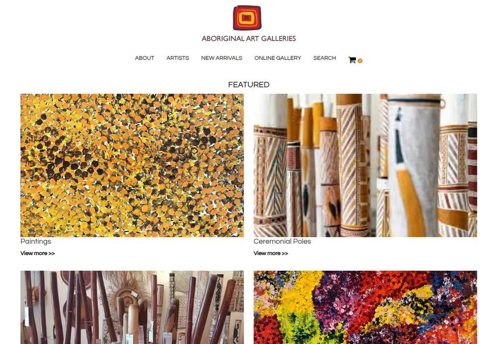Homepage of Aboriginal Art Galleries