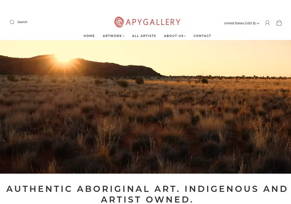Homepage of APY Gallery Sydney
