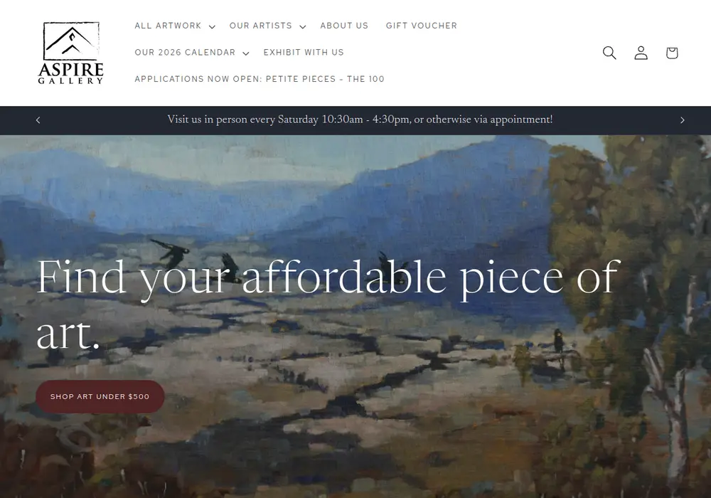 Homepage of Aspire Gallery