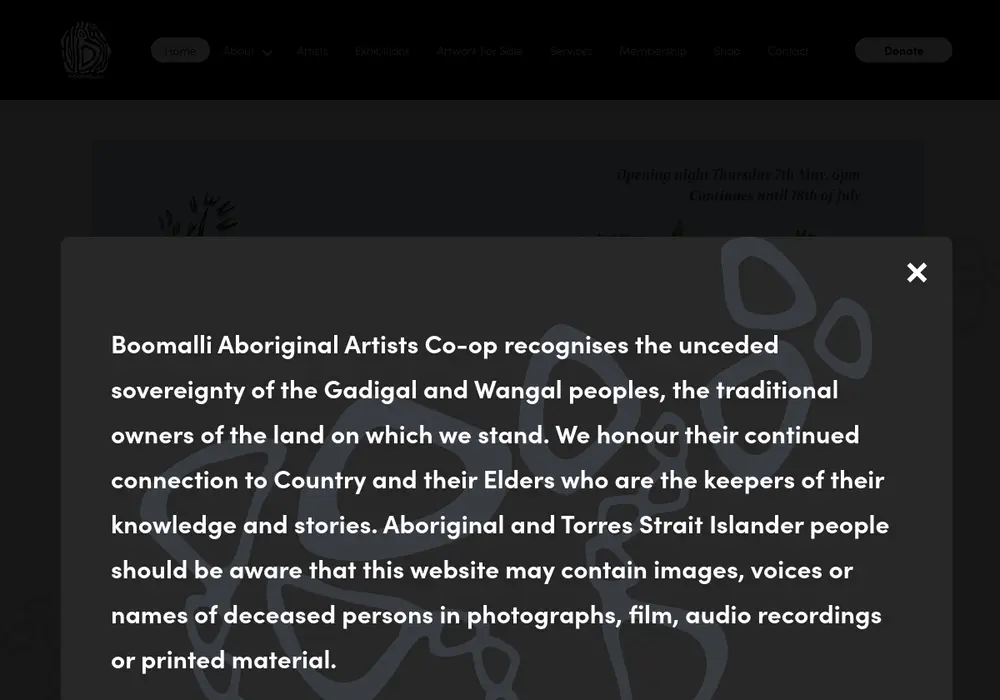 Homepage of Boomalli Aboriginal Artists Co-operative