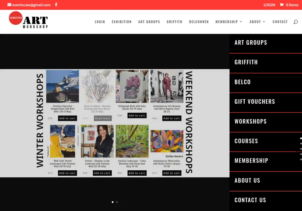 Homepage of Canberra Art Workshop