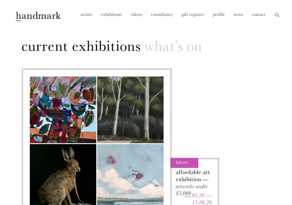 Homepage of Handmark Gallery