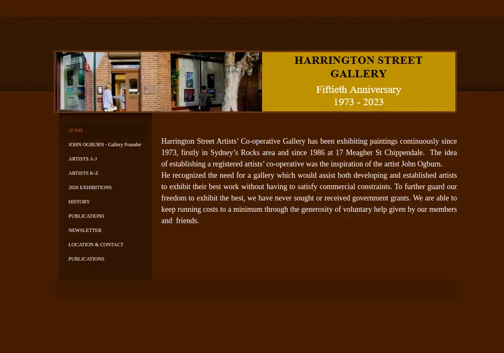 Homepage of Harrington Street Gallery