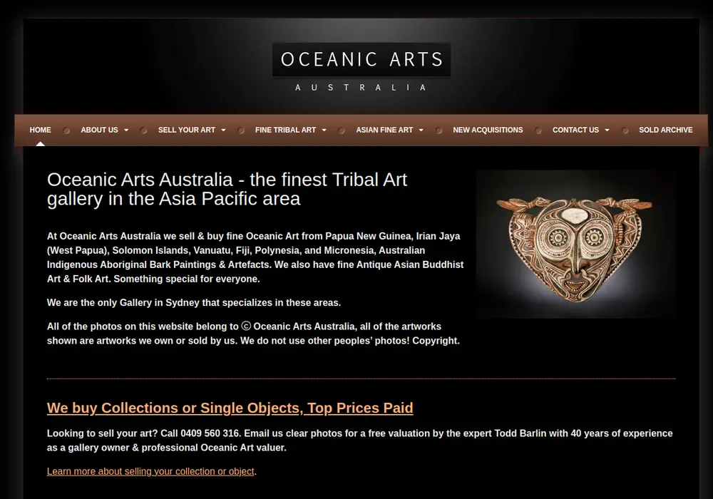 Homepage of Oceanic Arts Australia