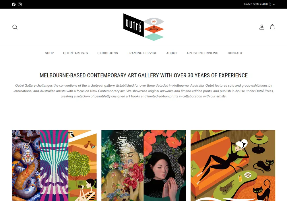 Homepage of Outré Gallery