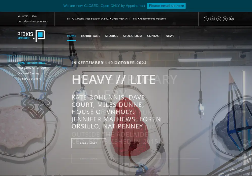 Homepage of Praxis Artspace