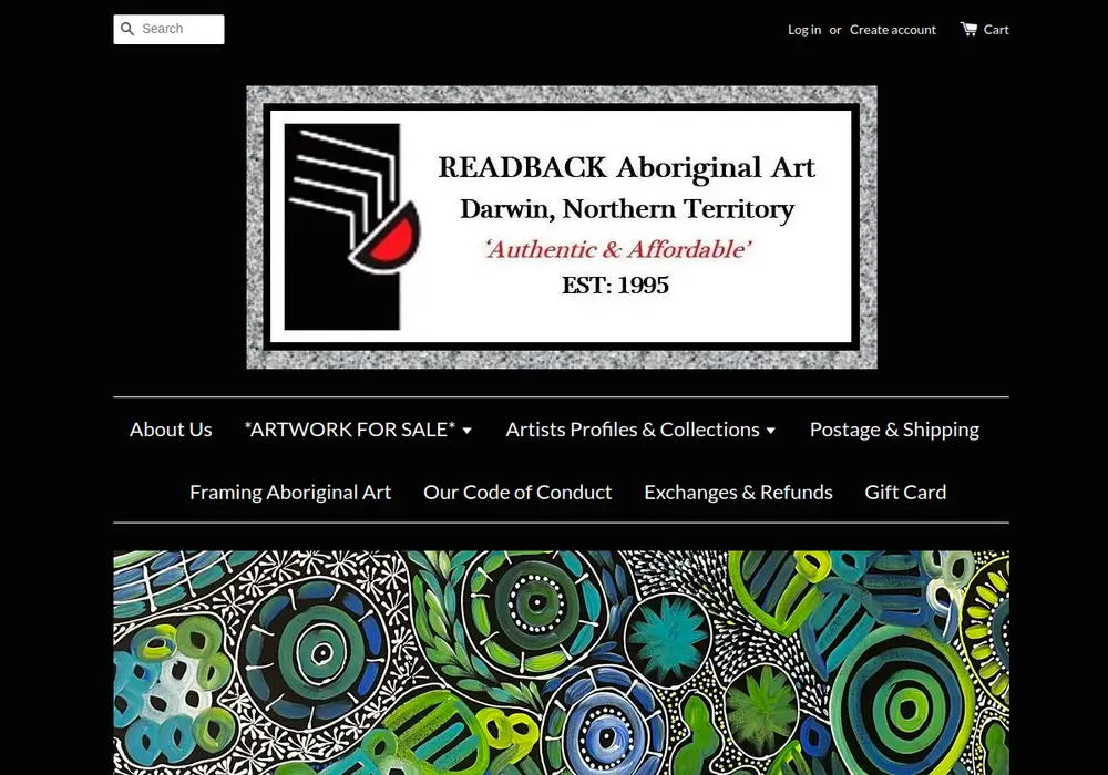 Homepage of Readback Books & Aboriginal Art Gallery